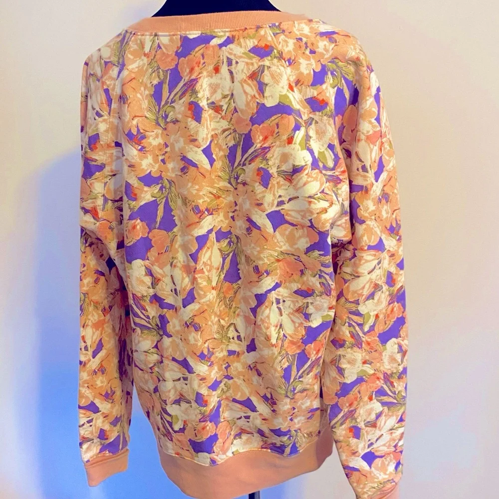 J Crew Peach And Blue Floral Cotton Relaxed Fit Sweatshirt Size L